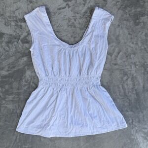 Banana Republic White Smocked Waist Sleeveless Blouse Soft Feminine Summer Top M